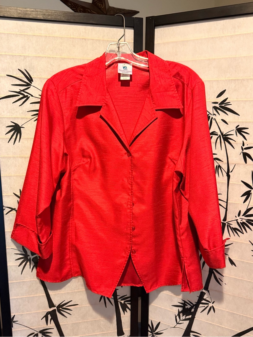 Bright Red Button-Front Blouse